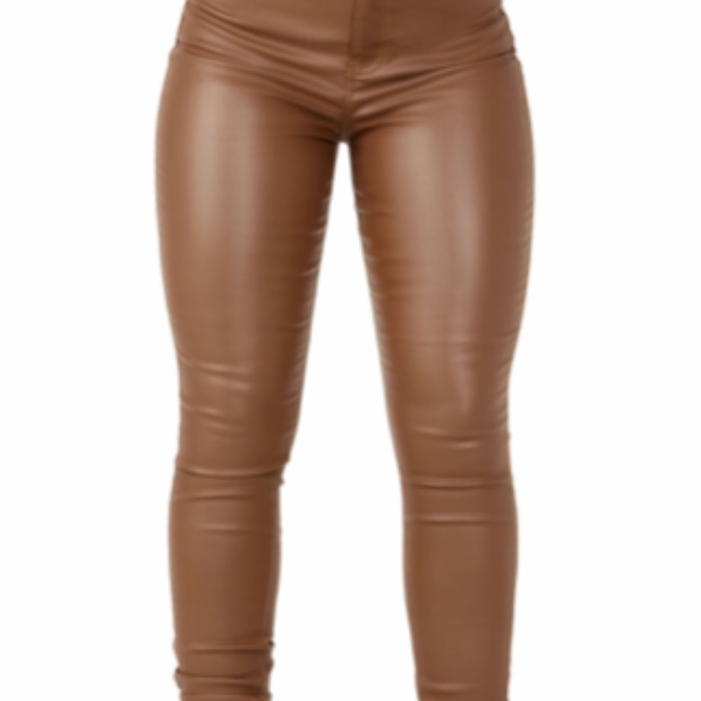 Brown Faux Leather pants stacked